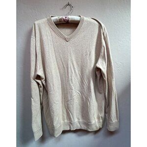 Saint James Mens Cotton Cashmere V-Neck Sweater Pullover Long Sleeve Tan Large